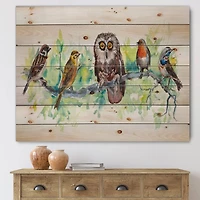 Designart - Owl On A Branch With Bird Friends