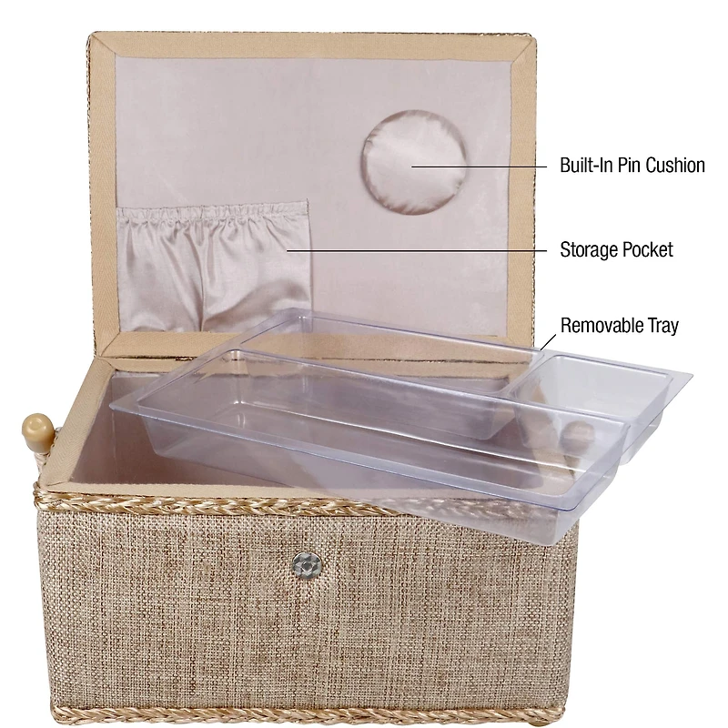 SINGER® Linen Fabric Large Sewing Basket