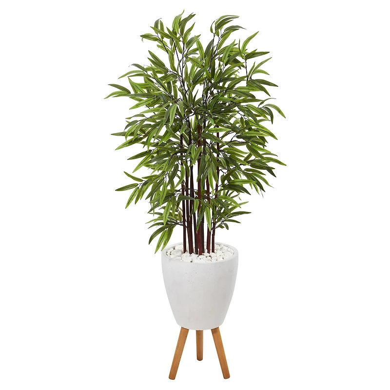 4.5ft. Bamboo Tree in White Planter with Stand