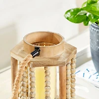 11" Light Brown Recycled Wood Candle Holder Lantern