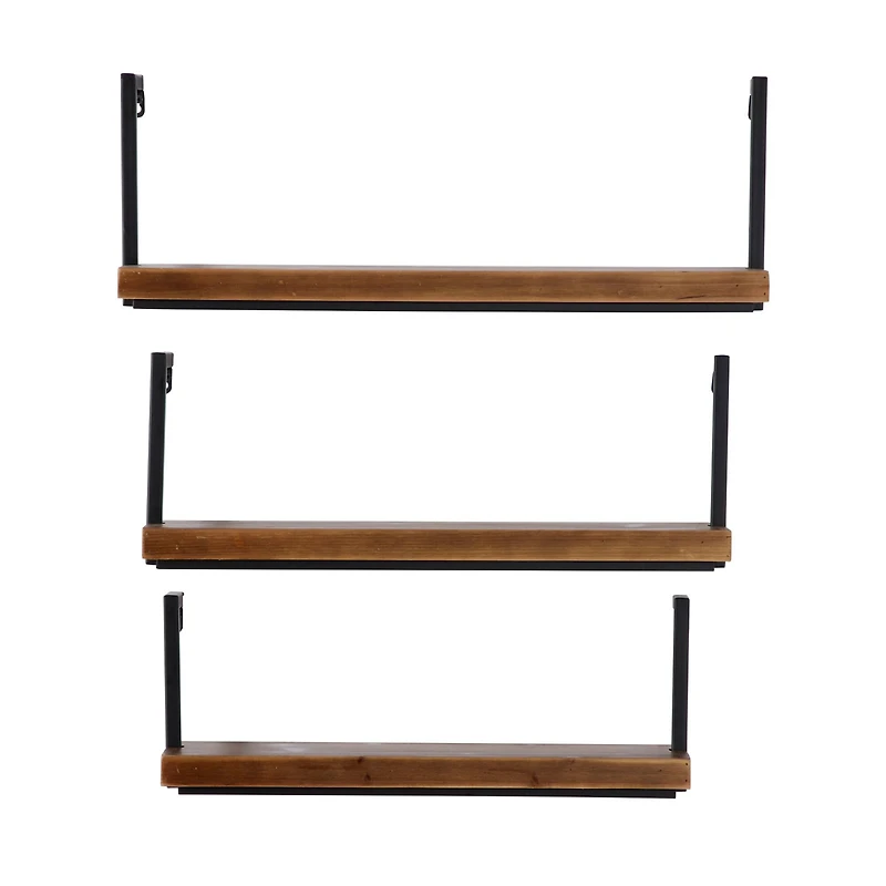 Brown & Black Industrial Wall Shelf Set