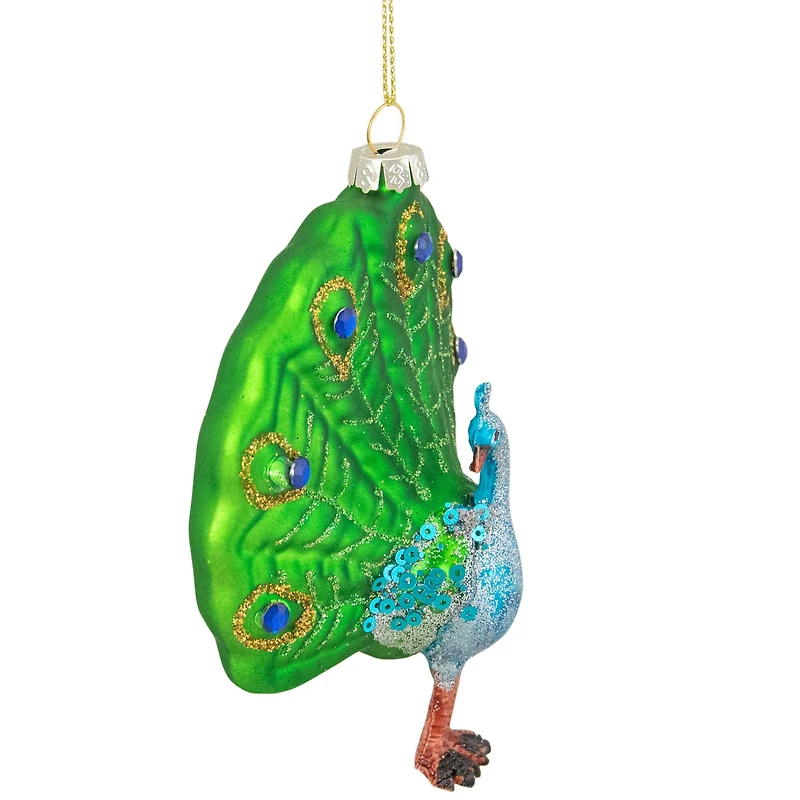Green & Blue Peacock Glass Ornament