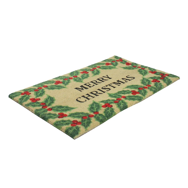 Natural Coir Holly Berries "Merry Christmas" Doormat