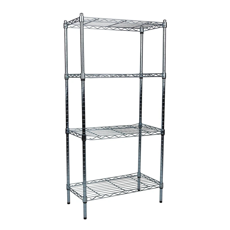Mind Reader Alloy Collection Silver Adjustable 4-Tier Industrial Metal Storage Shelf