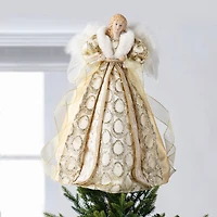 Glitzhome® 18.5"H Faux Fur & PVC Christmas Elegant Angel Tree Topper with Porcelain Face