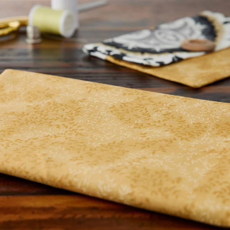 Fabric Traditions Gold Tonal Vines Cotton Fabric