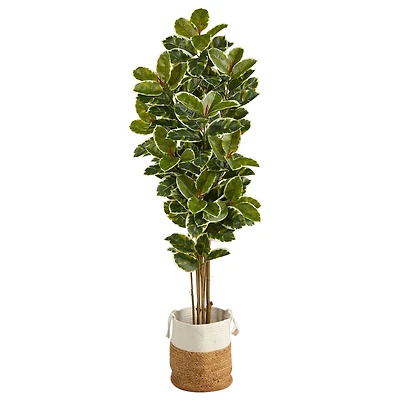 6ft. Oak Artificial Tree in Handmade Natural Jute and Cotton Planter UV Resistant (Indoor/Outdoor)