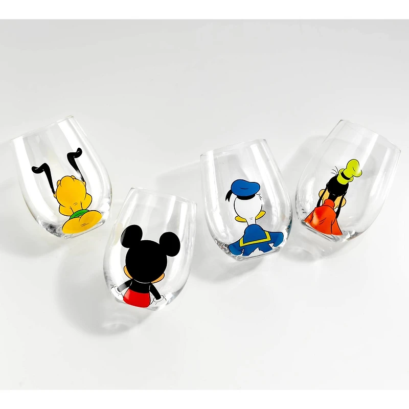 JoyJolt® Disney® Squad 15oz. Mickey Mouse & Pals Looking Backwards Stemless Wine Glasses, 4ct.