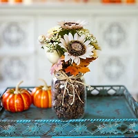 Flora Bunda® 9.5" Cream Sunflowers in Pinecone Jar