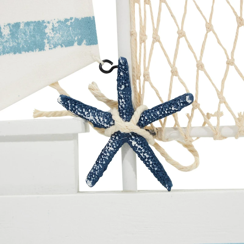 Blue Sail Boat with Netting & Starfish Sculpture Set