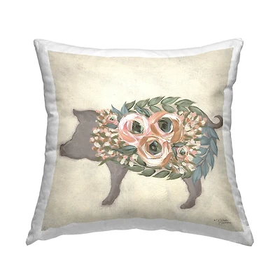 Stupell Industries Charming Farm Pig Green Pink Floral Body Throw Pillow 18" x 18"