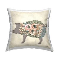 Stupell Industries Charming Farm Pig Green Pink Floral Body Throw Pillow 18" x 18"