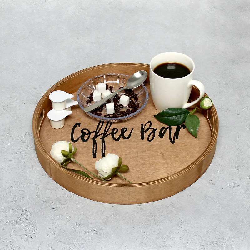 Elegant Designs™ 13.8" Round Coffee Bar Serving Tray with Handles