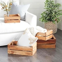 Set of 4 Brown Mahogany Farmhouse Storage Basket, 22" x 15" x 9"