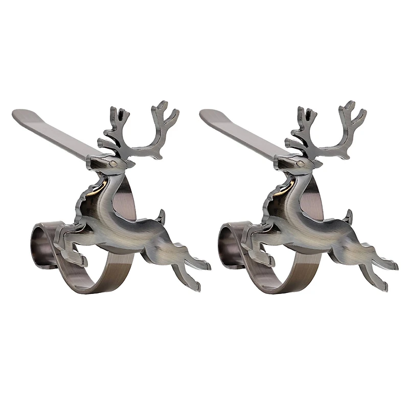 Original MantleClip® Antique Brass Reindeer Icons Stocking Holders, 2ct.