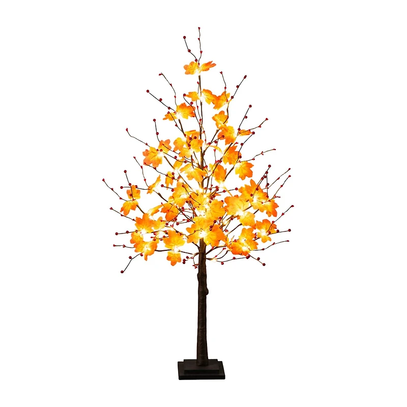4ft. Pre-Lit Autumn Maple Artificial Fall Tree with Berries and 60 Warm White LED Lights