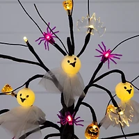 18in. Pre-Lit Artificial Halloween Ghost Dolls, Spiders, Bats & Pumpkins 24 LED Lighted Ornament Tree