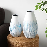 Blue & White Metal Brushed Vase Set