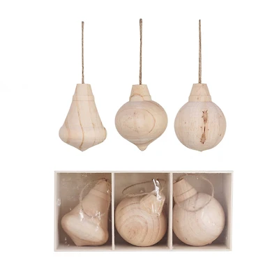 Hello Honey® Natural Round Carved Wood Ornaments Set