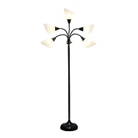 Simple Designs™ 5.5ft. 5-Light Gooseneck Black Floor Lamp with White Shades