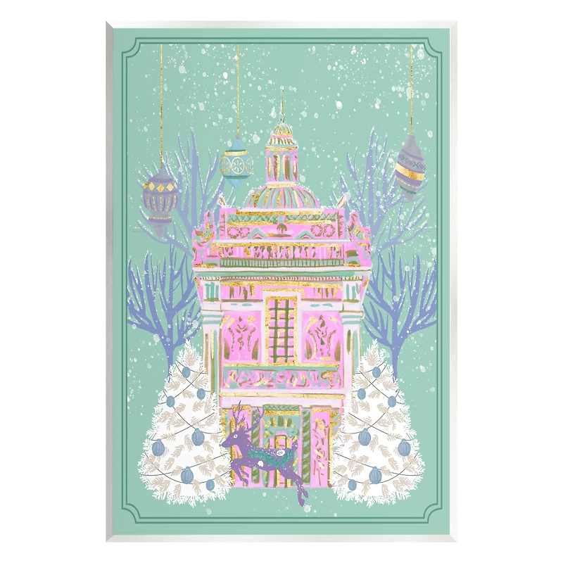 Stupell Industries Pink Ornate Christmas Building Wall Plaque Art