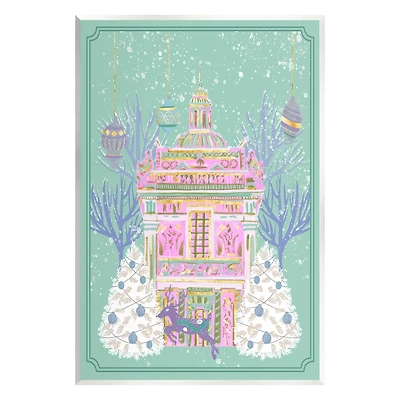 Stupell Industries Pink Ornate Christmas Building Wall Plaque Art