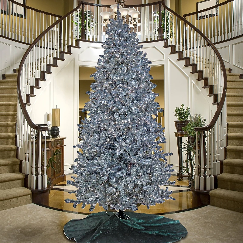 10ft. Pre-Lit Matte Silver Metallic Evergreen Artificial Christmas Tree