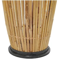 The Novogratz Brown Wicker Handmade Slatted Frame Vase with Black Metal Accents
