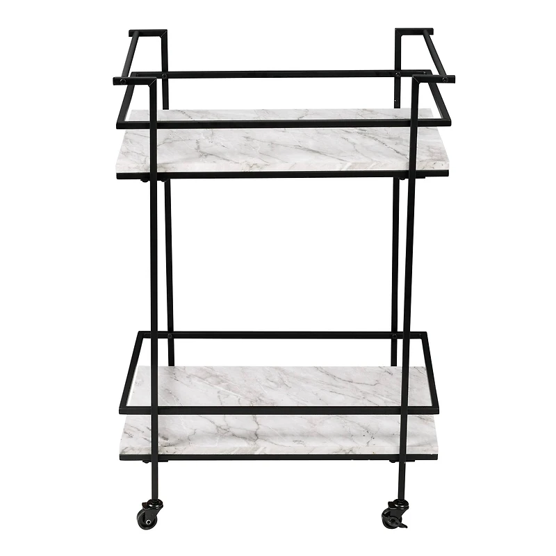 Honey Can Do 2-Tier Black & White Faux Marble Rolling Bar & Serving Cart