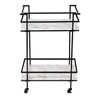 Honey Can Do 2-Tier Black & White Faux Marble Rolling Bar & Serving Cart