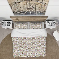 Designart 'Pattern with Flowers and Birds' Cabin & Lodge Bedding Set