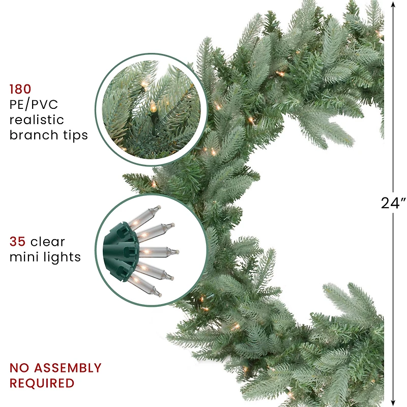 24" Pre-Lit Washington Frasier Fir Artificial Christmas Wreath