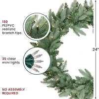 24" Pre-Lit Washington Frasier Fir Artificial Christmas Wreath