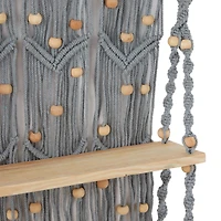 The Novogratz Gray Cotton Handmade 2 Shelves Macrame Wall Shelf 25" x 6" x 47"