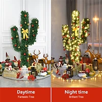 Costway 5ft. Pre-Lit Cactus Artificial Christmas Tree with Ball Ornaments, Warm White LED Lights