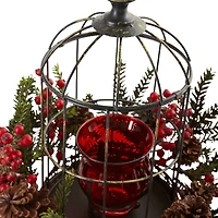 15" Pine & Berry Birdhouse Candelabrum