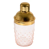 Hello Honey® Pink & Gold Hand-Blown Glass & Stainless Steel Hobnail Cocktail Shaker