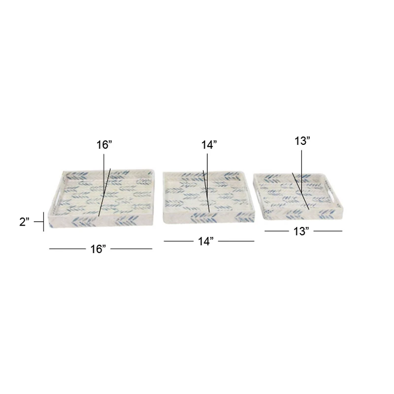 White Enamel Wood Coastal Tray Set