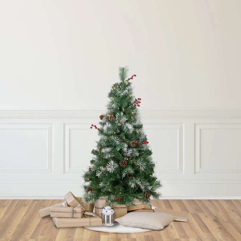 4ft. Pre-Lit Frosted Carolina Berry Spruce Artificial Christmas Tree, Clear Lights