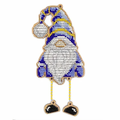 Wonderland Crafts Blue Gnome Bead Embroidery on Wood Kit
