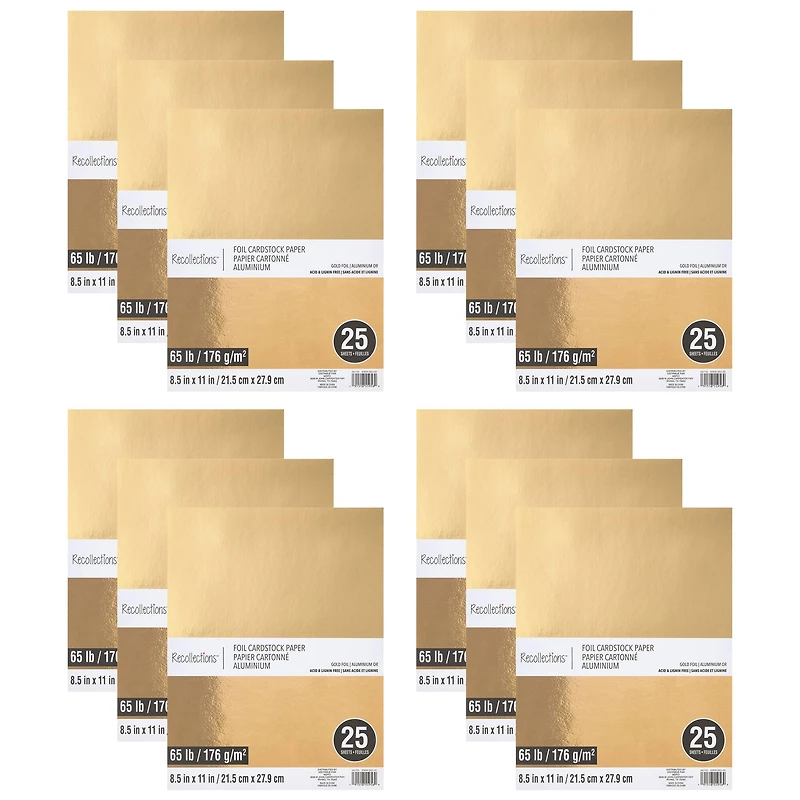 12 Packs: 25 ct. (300 total) Gold Foil 8.5" x 11" Cardstock Paper by Recollections™