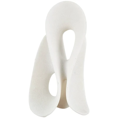 15.5" White Polystone Abstract Wavy Shaped Sculpture with Cutouts and Speckled Texturing