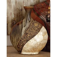 Brown Ceramic Traditional Vase, 14" x 11" x 3"
