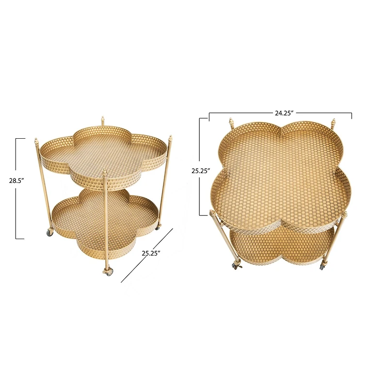 Hello Honey® 28.5" 2-Tier Clover Shaped Metal Bar Cart on Caster Wheels