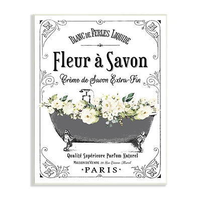 Stupell Industries Fleur a Savon Vintage Parisian Bathroom Floral Tub Wood Wall Plaque