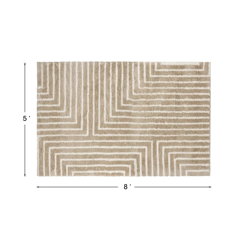 Glitzhome® 5ft. x 8ft. Ivory & Tan Geometric Shag Area Rug
