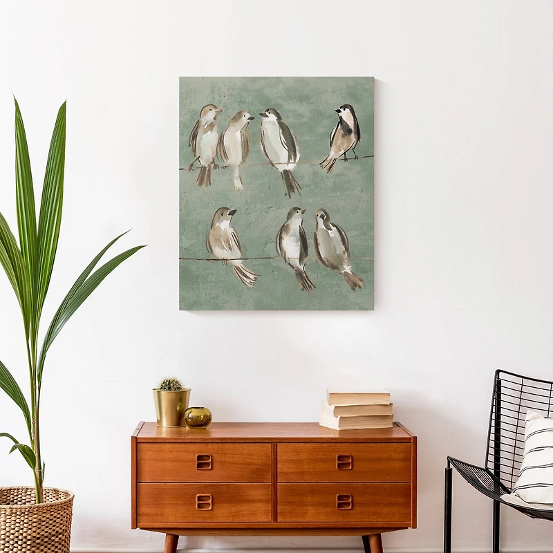 Birds on a Wire Sage 20" x 24" Canvas Wall Art