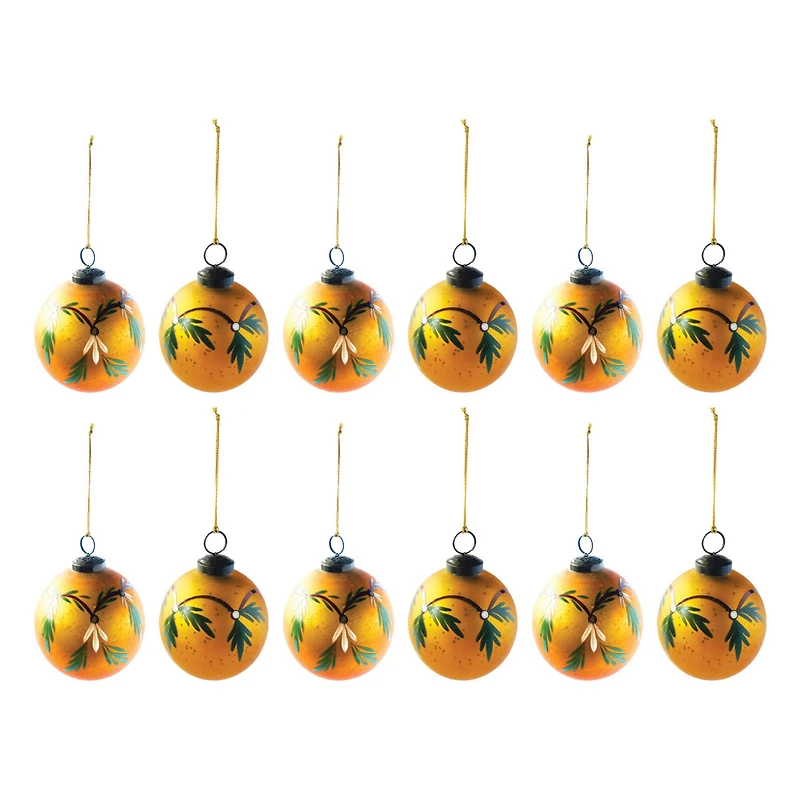 Hello Honey® 4" Hand-Painted Glass Ball Ornament Set with Holly Designs