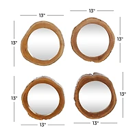 13" Brown Teak Wood Rustic Wall Mirror, 4ct.