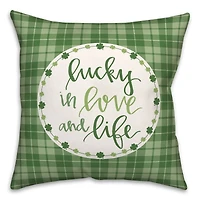 Luck, Love & Life Plaid Clover Wreath Throw Pillow
